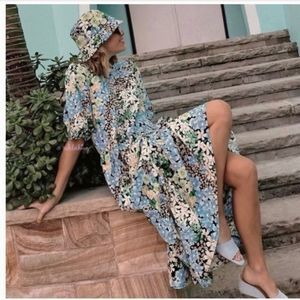 H&M Floral Puff Sleeve Boho Tiered Midi Dress Sz XL